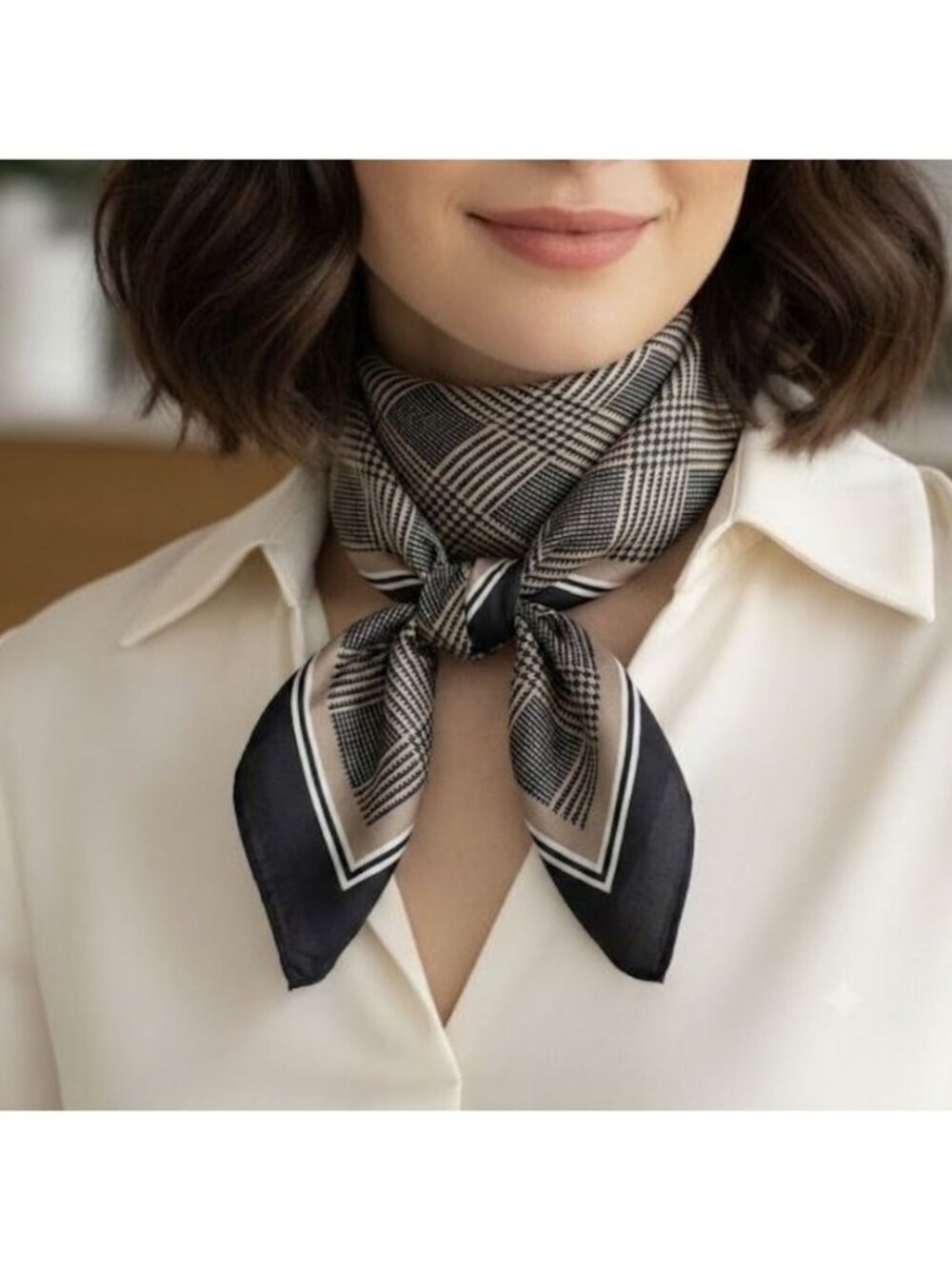 ❤️New Elegant Bandana Square Scarf Silky Black Brown Wrap Stylish Vintage Style